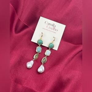 Camila Coelho Elegant Semi-Precious Stone Drop Earrings with Baroque Pearls
